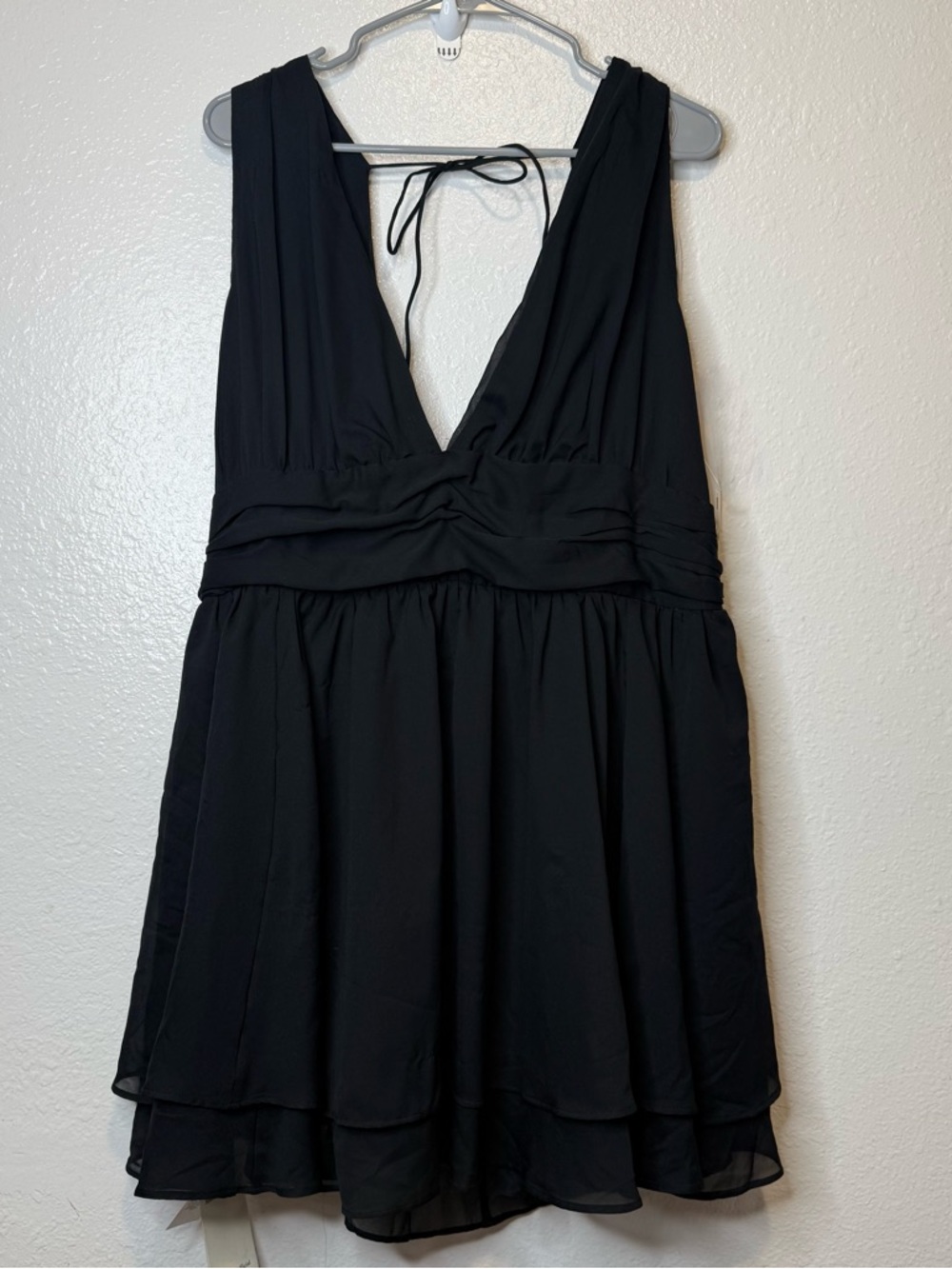 Abercrombie and Fitch Black Mini Dress Plunging V Tie Back Flowy Size XLP Party